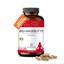 Plantdea Bio Hagebutte Kapseln I 3000mg Tagesdosis I 180 Hagebutte-Kapseln hochdosiert I laborgeprft I Bio Hagebutte Pulver I veganes Hagebutte-Pr?parat I Ohne Zus?tze I PlantDEA