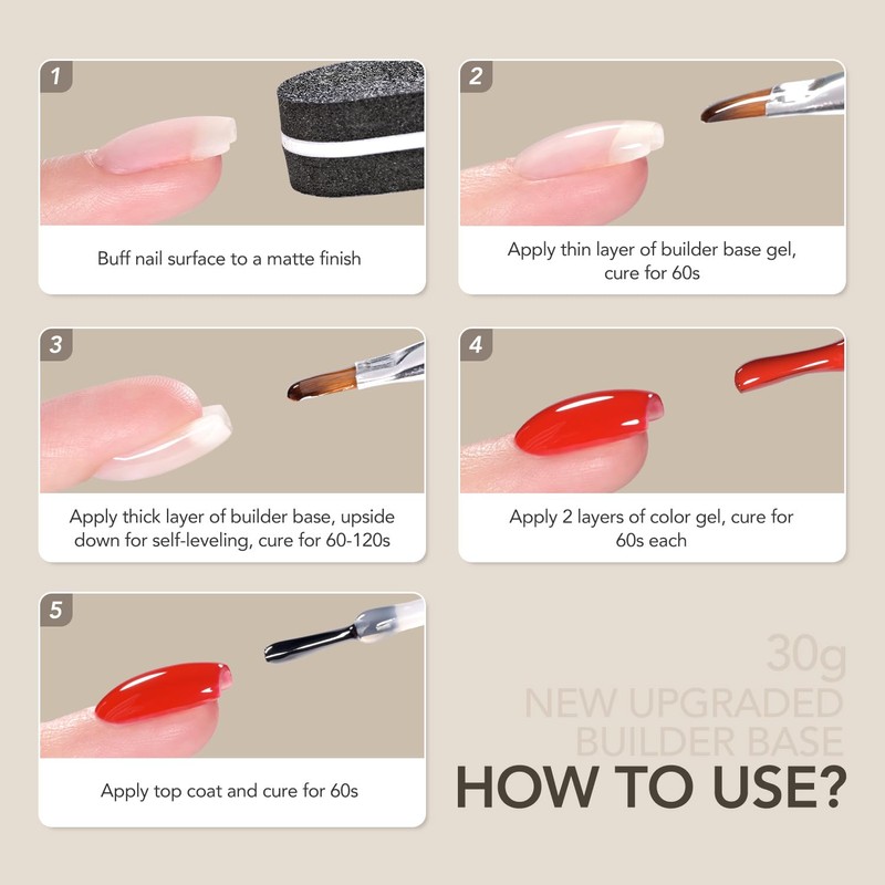 GAOY 30g Builder Base, Clear Nail Builder Gel, 2-in-1 Soak