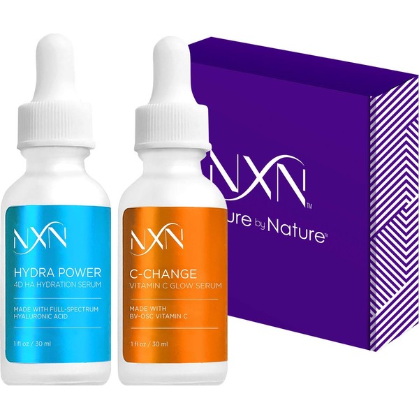 NxN Vitamin C & Hyaluronic Acid Serum Set, Clinically Proven to Brighten Skin, Reduce Dark Spots, Improve Hyper Pigmentation Age Spots, Reduce Fine Lines & Wrinkles - 1fl oz Face Kit