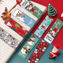 Christmas Bookmarks, Pack of 30 Magnetic Bookmarks, Colourful Bookmarks, Magnetic Markings, Magnetic Bookmarks with Santa, Snowman, Reindeer Pattern (A)