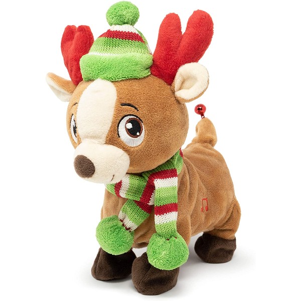 Cuddle Barn | Tooty Rudy 10" Reindeer Animated Stuffed Animal Plush Toy for Christmas | Xmas Reindeer Walks, Shakes Tail, and Makes Farting Sounds | Plays We Wish You a Smelly Christmas