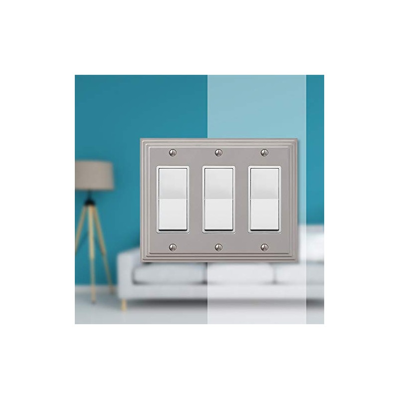 Amerelle Steps Triple Rocker Cast Metal Wallplate in Satin Nickel