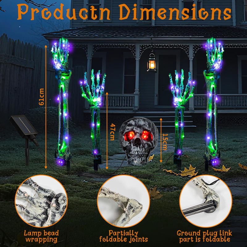 Halloween Lighted Skeleton Decor Outdoor, Solar Powered Realistic Scary Graveyard