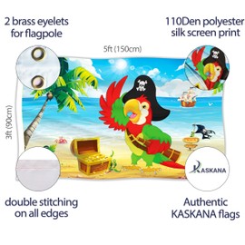 Pirate Flag – Jolly Roger Flag with Parrot - Double-sided Print – 110Den polyester - Double Seam - 2 brass eyelets, large 5ft x 3ft