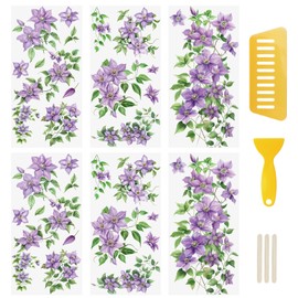 WANDIC 6 Sheets Purple Lotus Rub On Stickers, Vintage Flower Stickers for DIY Scrapbooking Photo Furniture 15x30cm