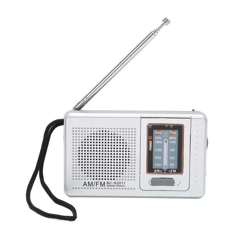 Portable Pocket Radio AM/FM Classic Elegant Design Silver Grey Battery