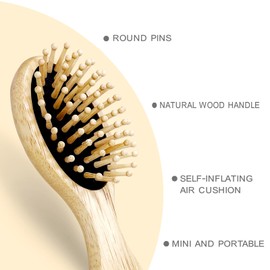 RAIN’S SECRET Mini Hair Brushes for Women Men Kid,Natural Wooden Brush, Wet/Dry Hair Smoothing Massaging Detangling,Scalp Massage, Pocket Detangler for Outing or Travel