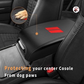 INTGET Center Console Cover for Dodge Charger Accessories 2011-2020 2021 2022 2023 for Chrysler 300 2015-2022 Leather Armrest Cover Console Lid Protector Cushion Pad(Black Stitches, Leather)