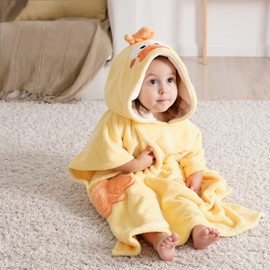 Bebamour Baby Hooded Towels Wearable Hooded Towel for Boys Girls Absorbent Hooded Towel for Toddlers, 25"x 25", 0-6 Years, Fluffy Duck
