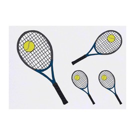 4 x 'Tennis racket & ball ' Temporary Tattoos - Water Resistant, Skin-Safe, Non-Toxic Transfers, Mixed Sizes (TO00061522)