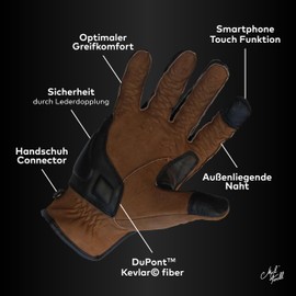 Mycl Turell Motorcycle Gloves Cross Stitch - Men's Motorcycle Gloves - Genuine Leather - Gloves Men's Motorcycle Touring with Gel Padding (Wood, XXL)