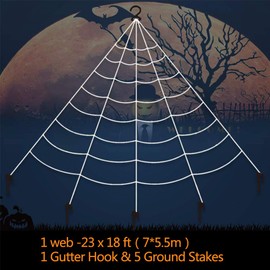 Feelava Giant Spider Web Halloween Spider Decorations,Halloween Decor Haunted House Spooky Toys Spider Webbing Giant Hairy Spider Scary Spooky Halloween Props for Outdoor Yard Halloween Decor,White