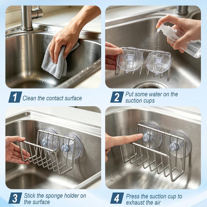 Sponge Holder for Kitchen Sink, Stainless Steel Sink Caddy with