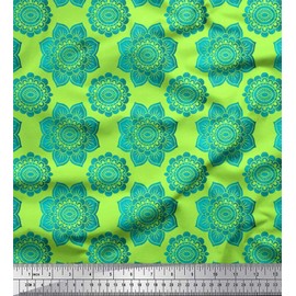 Soimoi Green Velvet Fabric Floral Mandala Printed Craft Fabric BTY 58 Inch Wide
