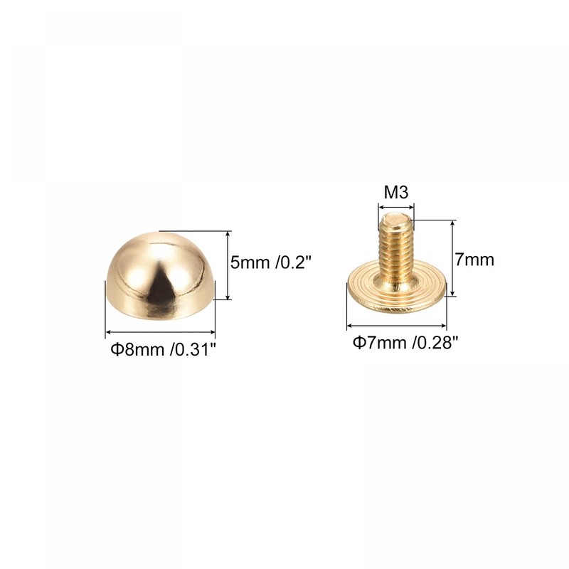 sourcing map 8x5mm Screw Back Rivets Solid Round Head Leather