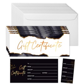 50 SETS Gift Certificates for Business, Blank Gift Cards Certificates with Envelopes, Gift Certificates for Salon Restaurants Spa Marriage Birthday Client Vouchers 5.9 x 2.36 Inch - LQ18 Black Marble