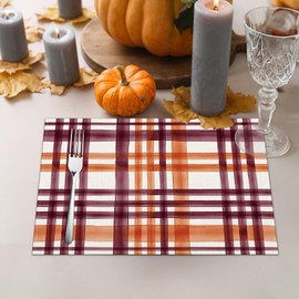 Fall Placemats Set of 4,12x18 Inch Tartan Plaid Heat-Resistant Place Mats,Seasonal Autumn Table Decors for Farmhouse Kitchen Dining Thanksgiving Holiday Party