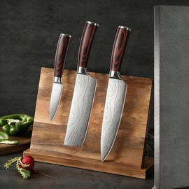 3 PCS Japanese Nakiri Knife Set - Professional High Carbon Stainless Steel Vegetable Cleavers, Ultra Sharp Razor Edge Kitchen Knife with Ergonomic Handle & Gift Box, Multi-purpose Asian Chef Knives