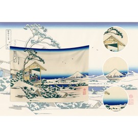 YONGFOTO 150x100cm Ukiyo-e Tapestry Mount Fuji 36 Views Room Wall Hanging Tea House at Koishikawa Snowfall Morning Landscape Wall Art Japanese Traditional Painting Toyo Style Tapestries