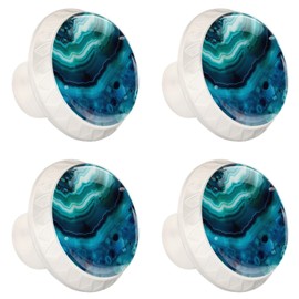 NEWzone 4 Pack Drawer Knobs Blue Marble Agate Cabinet Knobs Crystal Glass Knobs Pulls Handles for Kitchen Cabinet Hardware Cupboard Door Dresser Wardrobe Home Decor