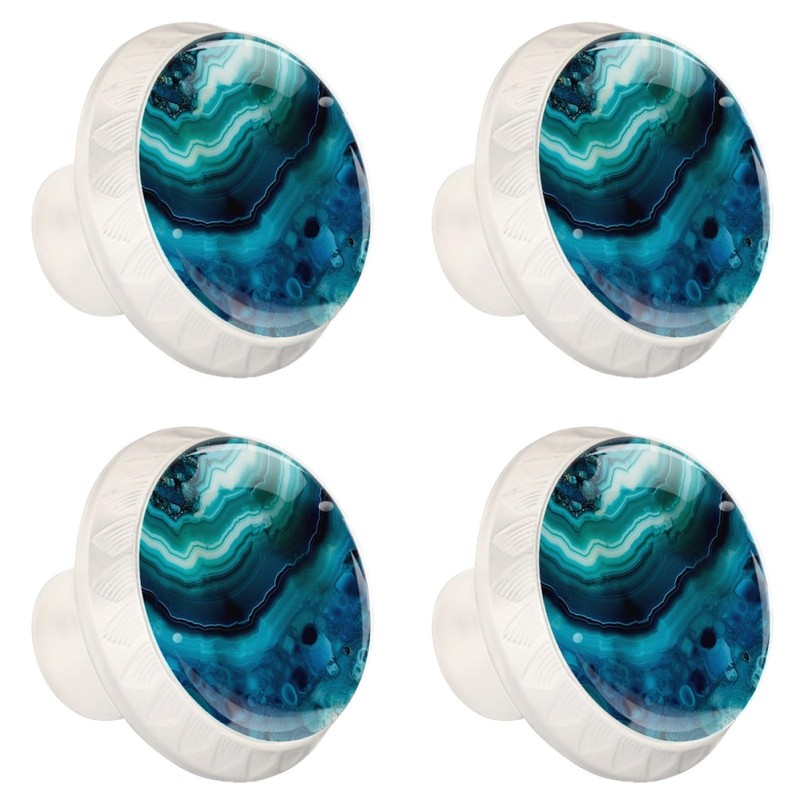 NEWzone 4 Pack Drawer Knobs Blue Marble Agate Cabinet Knobs
