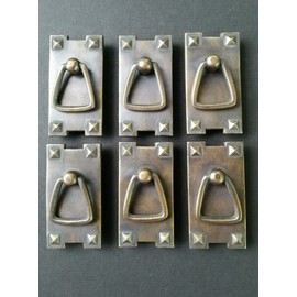 6 Mission Stickley Antique Style Brass Vertical Ring Handles pulls 2 1/2" #H25