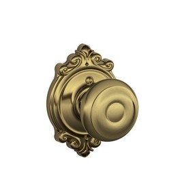 Georgian Knob with Brookshire Trim Non-Turning Lock, Antique Brass (F170 GEO 609 BRK)