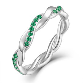 YL Twisted Rings 925 Sterling Silver Stackable Ring Created Emerald Eternity Band for Women-size10