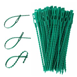 Vocray 100 Pcs Adjustable Plant Ties, 6.7" Serrated Flexible Green Garden Plastic Ties for Climbing Plants, Vines, Flowers, Tomatoes, Trees, Stems, Outdoor Indoor Potted Plant Growth Support.