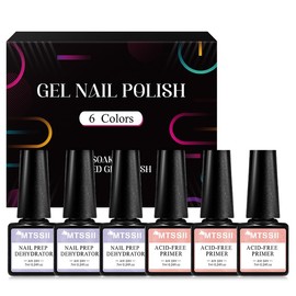 MTSSII Nail Dehydrator and Primer Kit, 6 Pcs Acid Free Professional Natural Nail Prep Dehydrate and Bond Primer Set Hema-Free Acrylic Nail Supplies Primer for UV Gels Superior Bonding Gift Box Set