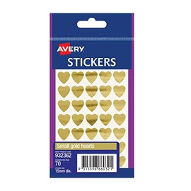 Avery Gold Heart Stickers, Gold, 15 mm, 70 Labels (932362)