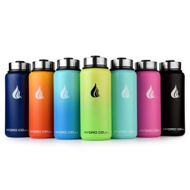 HYDRO CELL Stainless Steel Water Bottle w/ Straw & Wide Mouth Lids (64oz 40oz 32oz 24oz 18oz 14oz) - Keeps Liquids Perfectly Hot or Cold with Double Wall Vacuum Insulated Sweat Proof Sport Design (White/Pink 32 oz)*