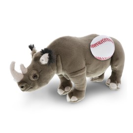 DolliBu Rhino Stuffed Animal with Baseball Plush - Soft Huggable Rhino, Adorable Playtime Plush Toy, Cute Wildlife Gift, Super Soft Plush Doll Animal Toy for Kids and Adults - 16 Inches