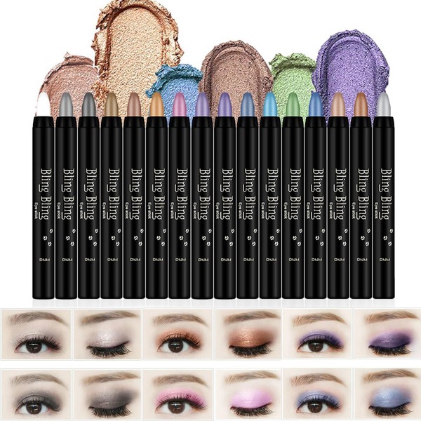 16 Colors Glitter Eyeshadow Stick Colorful Set, Waterproof Eye Shadow