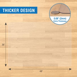 FUNMAT Clear Chair Mat, 48" x 36" Chair Mat for Hard Floors, Desk Floor Mat for Gaming Chair, Anti-Slip Vinyl Floor Mat for Home Office Living Room, Clear