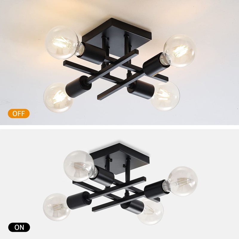 Eidonta Industrial 4-Light Semi Flush Mount Ceiling Light Fixture, 3