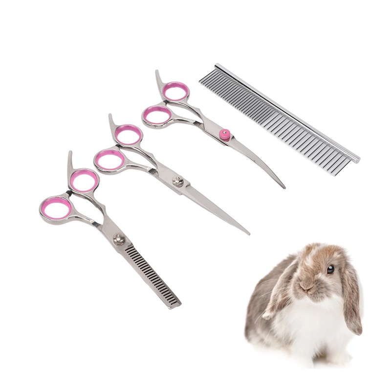 Pet Rabbit Grooming Scissors Stainless Steel Round Tip 4 in
