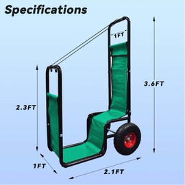 Kapler Firewood Cart with Wheels Heavy Duty Steel Wood Rock Storage for Fireplace Outdoor Indoor Barrow Carrier Stand Holder Rolling Dolly Hauler with Baffle and Bungees Green