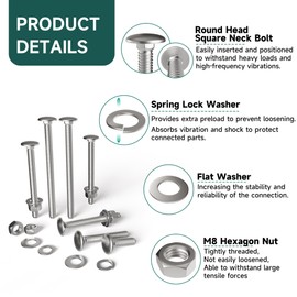 AIYOTAR 14Pcs Wheelbarrow Handles Replacement Kit, 304 Stainless Steel Wheel Barrow Handles Replacement Bolts Ultra Sturdy, Wheelbarrow Carriage Bolt Nut, Round Head Square Neck Bolt for Furniture