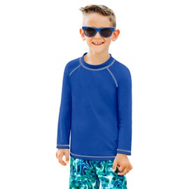 Made in USA Little Boys and Girls Solid Rashguard Swimming Tee Shirt Rash Guard SPF UPF Sun Protection for Summer Beach Pool and Play, L/S Royal Blue, 3T