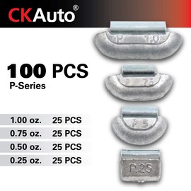 CKAuto 100Pcs P Type Lead Clip on Wheel Weights Assortment, 0.25oz, 0.5oz, 0.75oz, 1.0oz, 25Pcs for Each Style, Uncoated