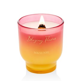 M&SENSE 9.88oz Natural Soy Wax Jar Candle with Wooden Wick | Blazing Flames Scent | 55-Hour Burn & Long-Lasting Burn | Housewarming Gift for Men and Women
