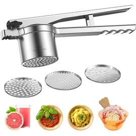 SILBERTHAL Potato Press Stainless Steel Large - Rustproof - 3 Inserts Included - Dishwasher Safe - Also as Spaghetti Ice Press & Spaetzle Press