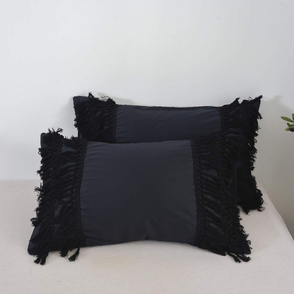 Softta Black Pillow Shams 20x36 100% Cotton 2 Pcs Bohemian Pillow Covers Handmade Pillow Cases King/Cal King (NO Comforter NO Filling)