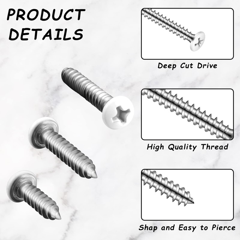 Giegxin 120 Pcs White Head Screws, #8 White Screws Wood