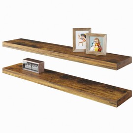 BAMEOS Floating Shelves,40 in W x 7in D Wall Mounted Wooden Shelves with Invisible Brackets Set of 2, Hanging Wall Shelves Decoration for Bedroom, Bathroom, Living Room and Kitchen,Rustic Brown