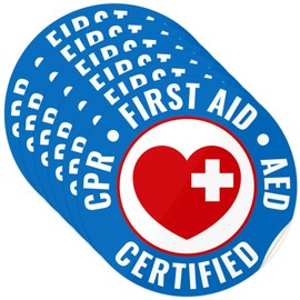 Certified CPR, First Aid, AED Hard Hat Sticker, (6 Pack) 2x2 Inches, Contruction Hard Hat Decal, Made in USA by Sigo Signs