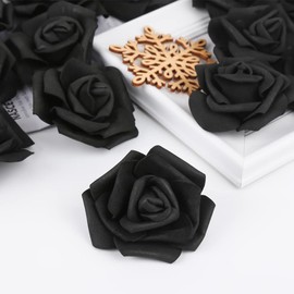 INSUNSIX Artificial Rose Flower Heads, 100pcs Black Fake Roses Artificial Flower Foam Rose Heads for DIY Wedding Bouquets Centerpieces Arrangements Party Baby Shower Home Decor (Stemless, Black)
