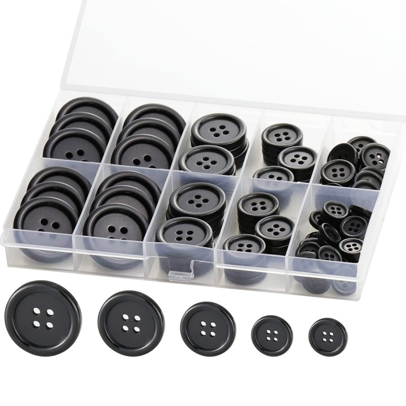 100 Pcs Black Resin Sewing Buttons, 4-Hole Craft Suit Coat