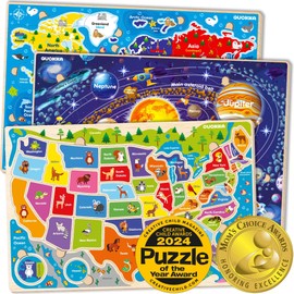 QUOKKA Puzzles for Kids Ages 4-6 - 3 Set Toddler Kids Puzzles Ages 3-5 - Learning United States Games for Childrens 6-8 - Educational Toys for 3 Year Old Boys and Girls - Award Winning